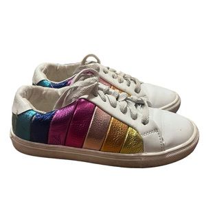 Kurt Geiger mini Lane rainbow stripe leather lace up sneaker